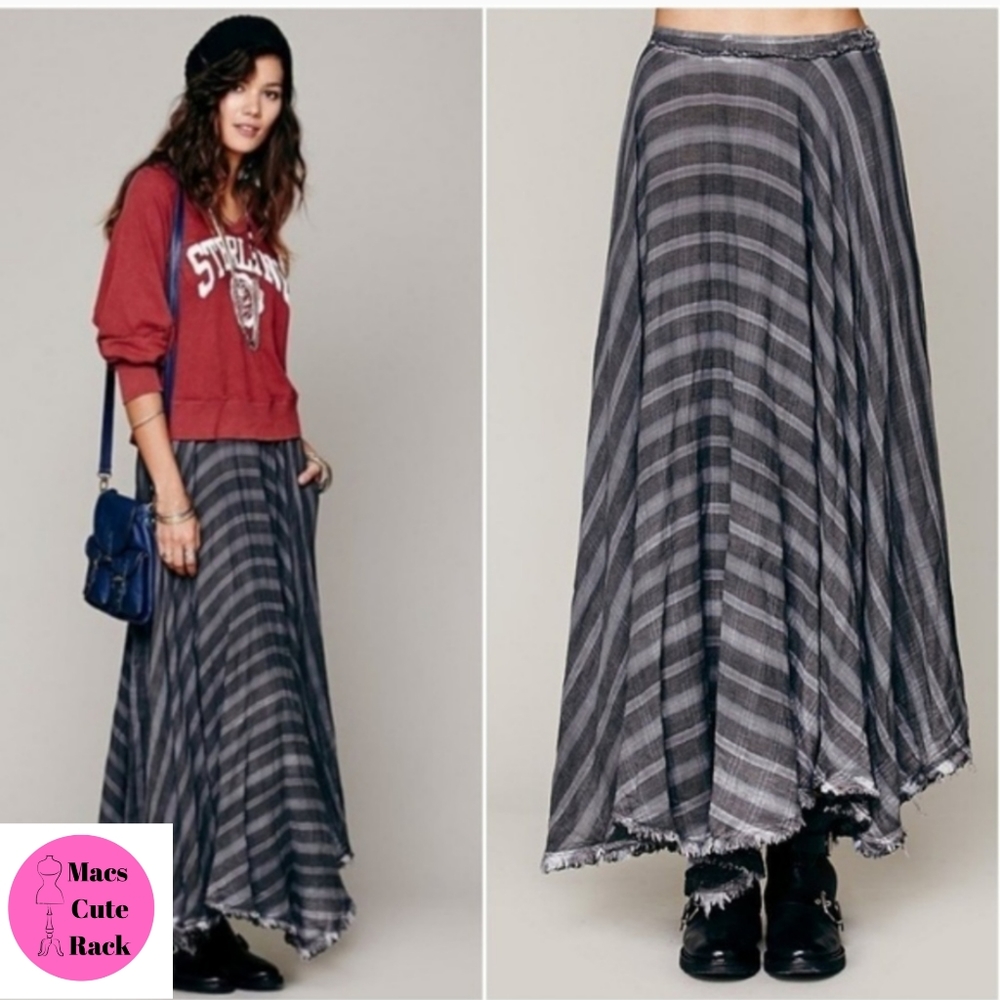 Free People Gauzy Wood Boho Cotton Gray Skirt